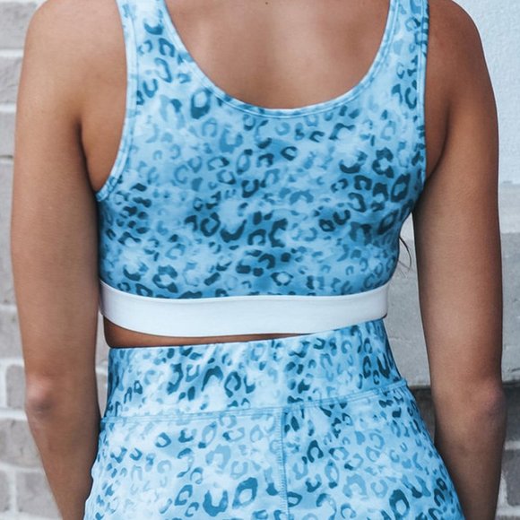 Blue Leopard Print Bra Top and High Waist Legging Sports Wear - Picture 7 of 11